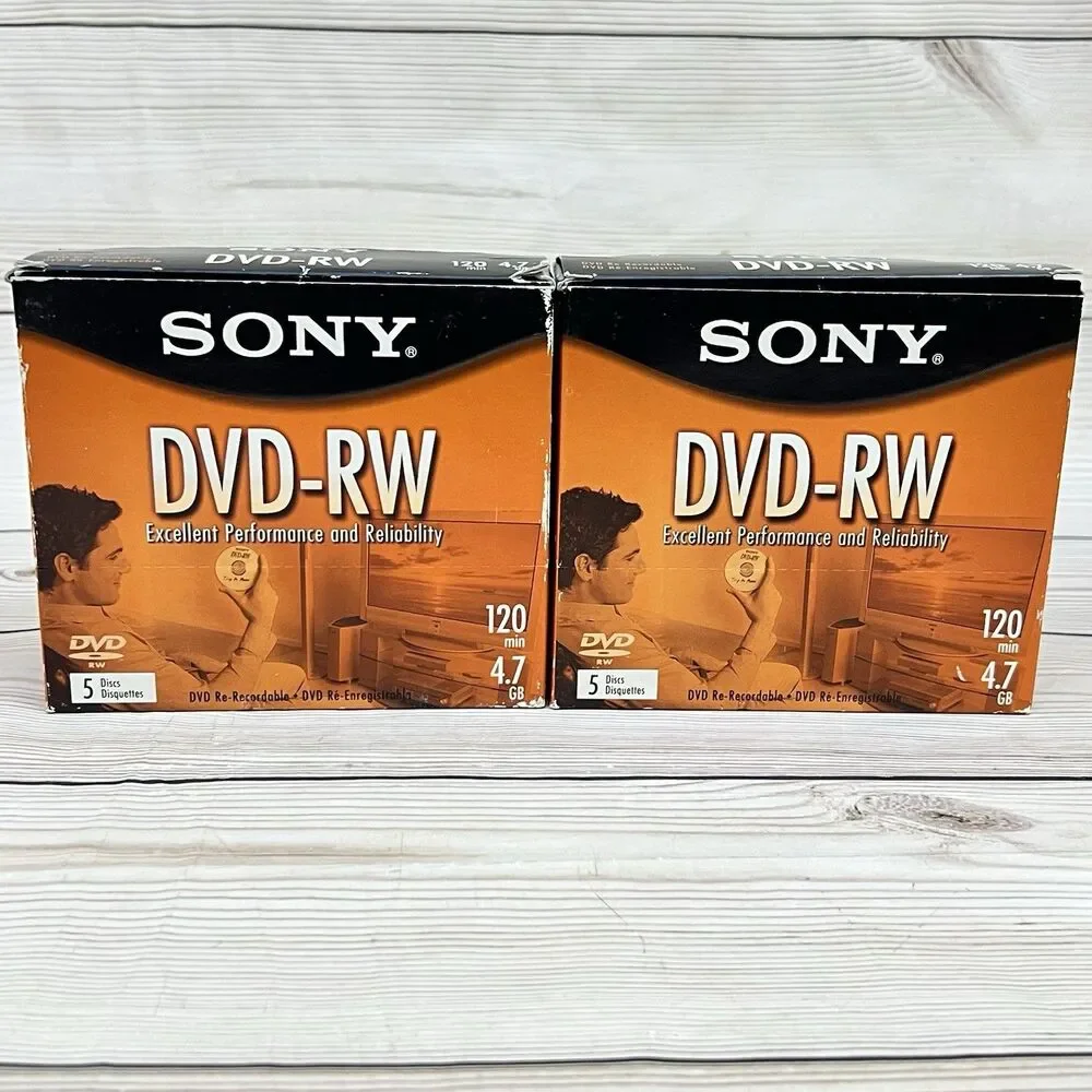 Sony DVD-RW Blank Discs 4.7GB 120 Min Re-Recordable 10 Sealed Discs (Lot of 2)